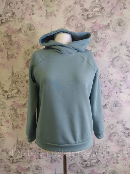 Худі жіночий сіро - блакитний теплий зимовий толстовка з капюшоном футер тринитка з начосом 66