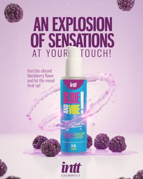 Лубрикант съедобный с вибрацией Intt SLIDE AND VIBE! с ароматом ежевики, 35 мл Sex Aura | Зображення 1