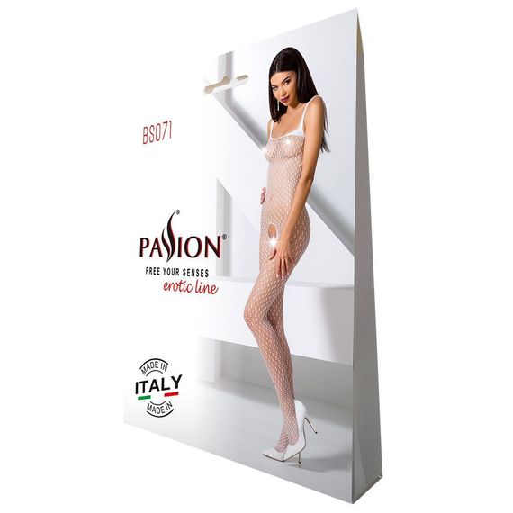 Бодістокінг Passion BS071 white, комбінезон на бретелях, S/M/L | Зображення 4