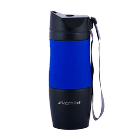 Термочашка 380 мл з TPR-вставкою і ремінцем неіржавка сталь мікс KAMILLE 2052A