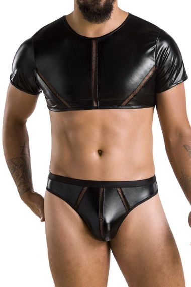 Комплект чоловічої білизни під латекс Passion 057 SET PETER XXL/XXXL Black, кроп-топ, стринги sexstyle