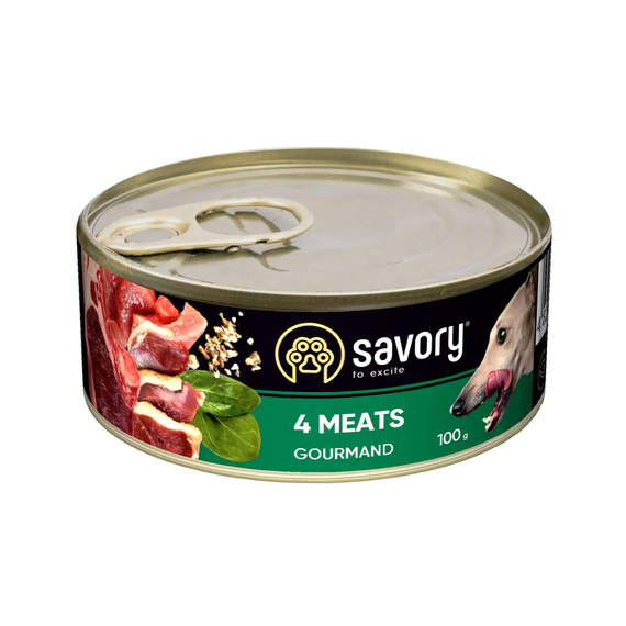Вологий корм консерва Savory Adult 4 Meats для дорослих собак, 4 види  м'яса 100г