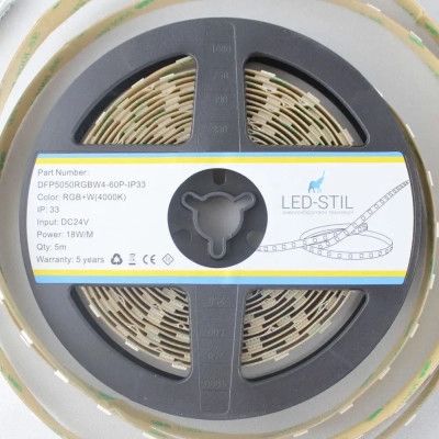 Светодиодная лента LED-STIL RGB+W 4000К 18 Вт/м 5050 60 діодів IP33 24 Вольта 180 lm кольорова | Зображення 6