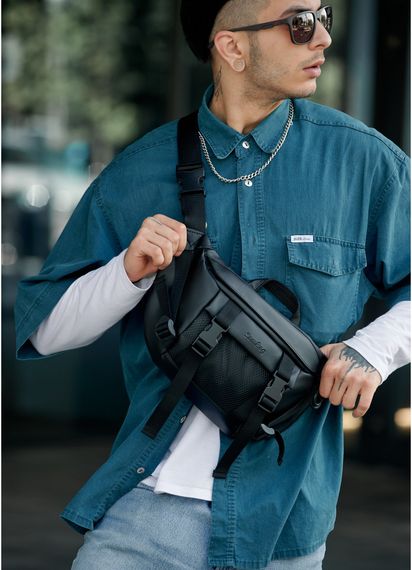 Чоловіча сумка бананка Sambag Dynamicdart чорна 38 × 21 × 7 см (80411001m)