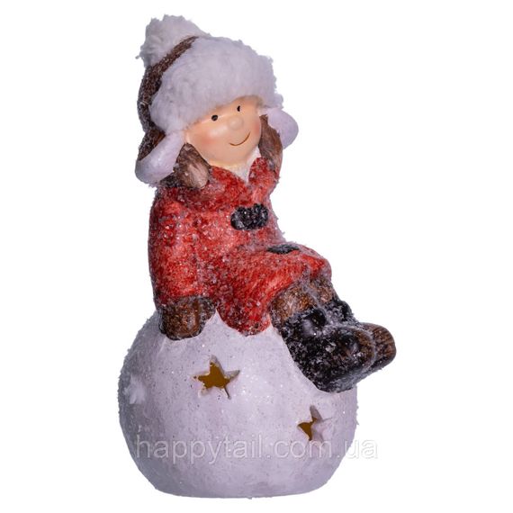 Новогодняя декоративная фигурка с подсветкой 9.5×8x16 (см) Новогодний декор Девочка на снежном шаре из фарфора CR-5-19 | Зображення 1