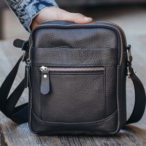 Мужская кожаная сумка через плечо черная Tiding Bag LA3314-1BL