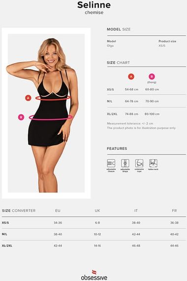 Сорочка з подвійними бретельками Obsessive Selinne chemise Чорна M/L | Зображення 6