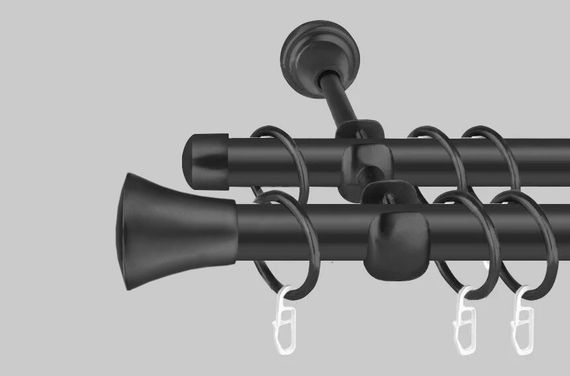 Черный матовый Карниз для штор металлический, двухрядный 19 мм (комплект) 200 см