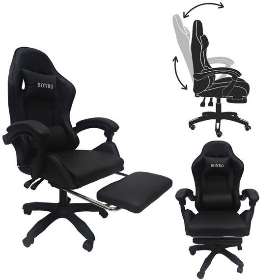 Крісло геймерське Bonro Бонро B-945 чорне з підставкою для ніг (42401105)