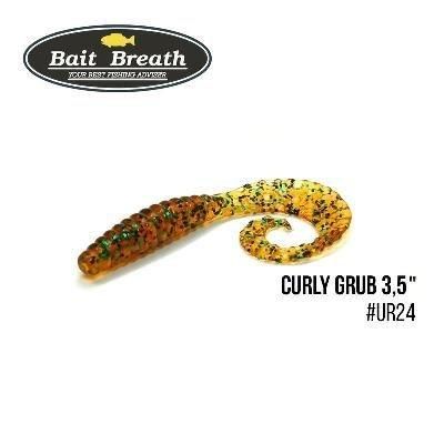 Силиконовая приманка, Съедобный силикон Bait Breath Curly Grub 3,5" (10шт) (Ur24 Pumpkin/green*seed)