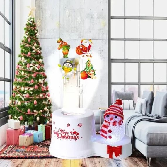 Светодиодный новогодний проектор - ночник с фигуркой снеговика 1367-2 | Зображення 2