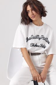 Футболка трикотажна з вишитим написом - молочний цвет, ONE SIZE (є розміри)