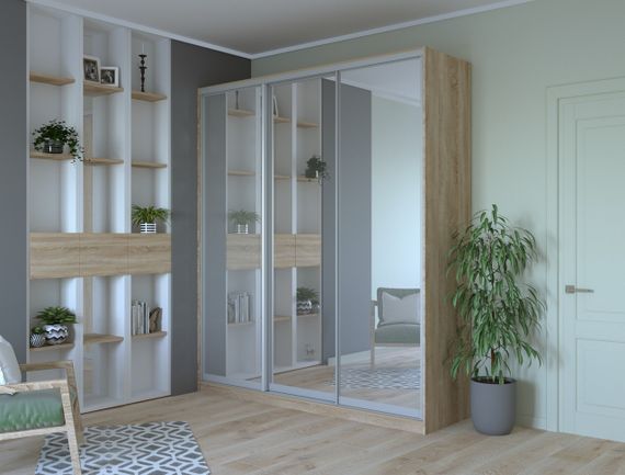 Шкаф купе Сити 24 Doros Дуб сонома 3 Зеркала 208х60х240 (42002077) | Зображення 1