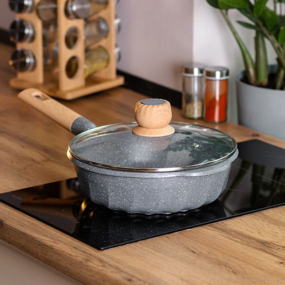 Алюминиевый сотейник 2,7 л с мраморным антипригарным покрытием Ø 24 см сотейник с толстым дном MGC серый | Зображення 5