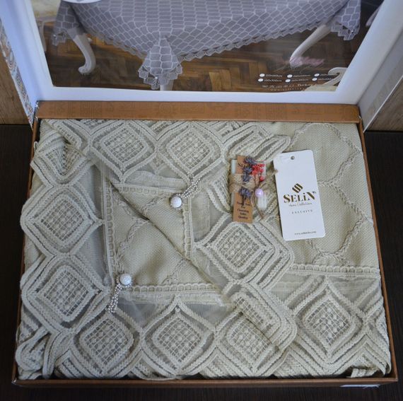 Льняная скатерть Selin Hilay 160×220 Кремовая | Зображення 3