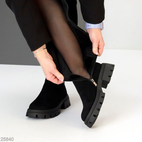 Высокие замшевые черные сапоги ботфорты  молния по всей длине | Зображення 7