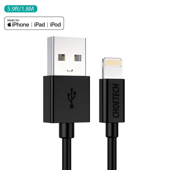 Кабель Choetech IP0027-BK, USB 2.0 А-тато/Lightning, 1.8 м. | Зображення 1