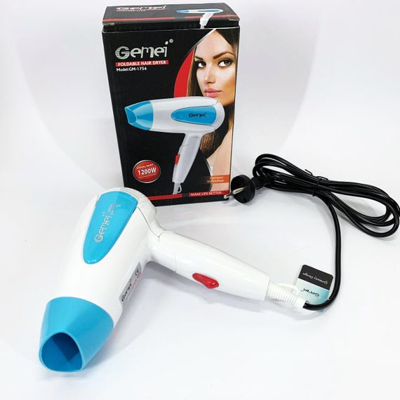 Фен для волосся складаний дорожній Gemei GM-1756 1200 Вт. Колір: блакитний | Зображення 4