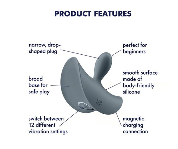 Тонка, краплеподібна пробка Satisfyer Booty Absolute Beginners 2 з вібрацією, сіра Sex Aura | Зображення 2