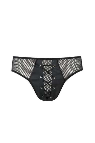 Чоловічі труси зі шнурівкою Passion 035 SLIP RICHARD L/XL Black, екошкіра, сітка Sex Aura | Зображення 2