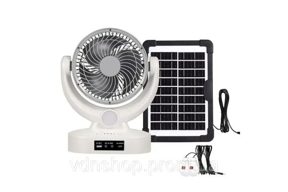 Вентилятор портативний Megatop (MT-801LS) (8", сонячна панель, 1 LED лампа, 3 швидкості, 8Вт, USB, 3.7V/2400 мАг)