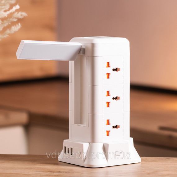 Сетевой фильтр удлинитель 4.8 м с лампой на 9 универсальных розеток с 2 USB, 1 Type-C, беспроводная зарядка HP-5-7MF | Зображення 2