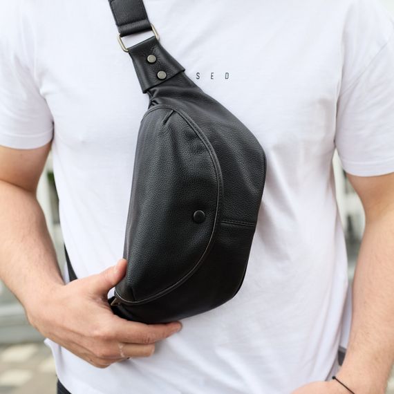 Бананка топова шкіряна чоловіча модна містка повсякденна  чорна TD-37698 | Зображення 3