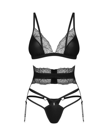 Комплект Obsessive Lobellis 3-pcs set, XS/S, чорний, ліф з м’якою чашкою, стрінги, пояс для панчіх Sex Aura | Зображення 2