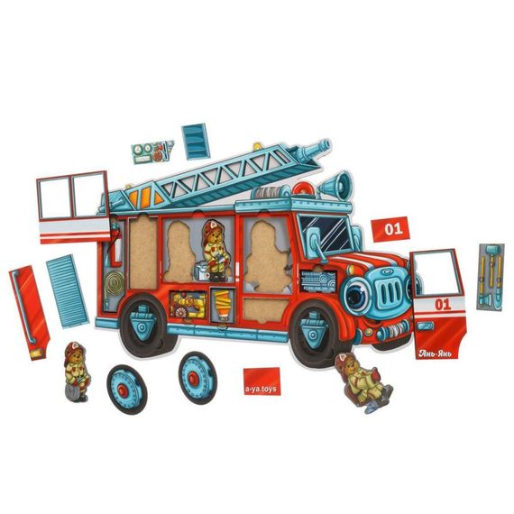 Дерев'яний пазл-сортер "Ведмедики-пожежники" Ubumblebees (ПСФ005) PSF005, 18 деталей | Зображення 1