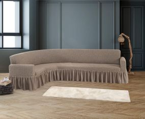 Жакардовий чохол на кутовий диван Stone з спідницею бежевий