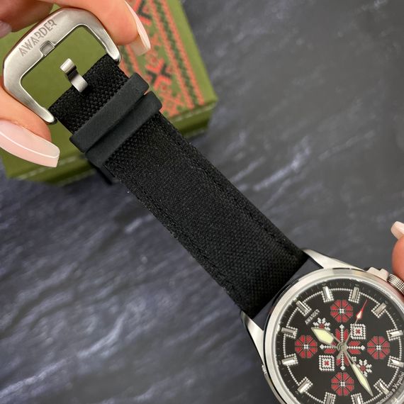 Патріотичний наручний годинник Awarder Embroidery Silver-Red Black Battery 10ATM | Зображення 9
