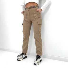 Женские вельветовые брюки карго с накладными карманами GF01710 цвет бежевый, размер 50/52