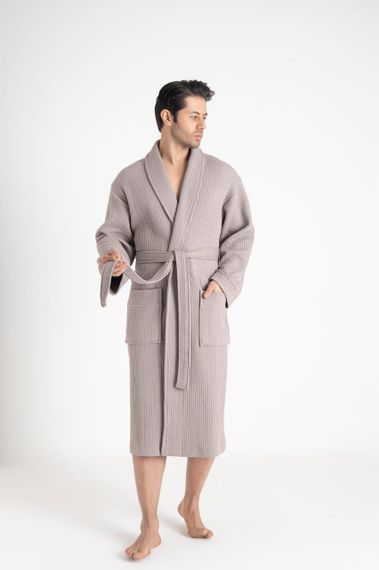 Чоловічий мусліновий халат Nusa 24670 сірий 3XL | Зображення 3