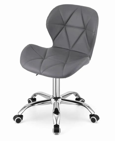 Мобільний робочий стілець Рокі хромована хрестовина з коліщатками, м'яке сидіння сірий шкірозамінник | Зображення 9