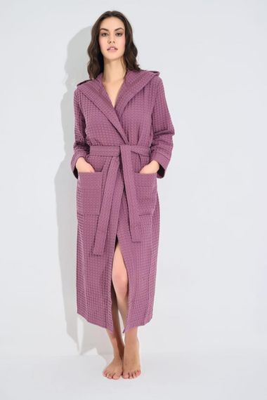 Жіночий вафельний халат Nusa 4160 з капюшоном, брудно-рожевий 2XL | Зображення 5