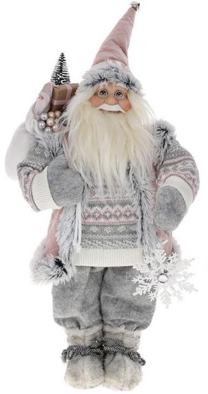 Интерьерная новогодняя фигурка Santa с подарками 45см розовый с серым