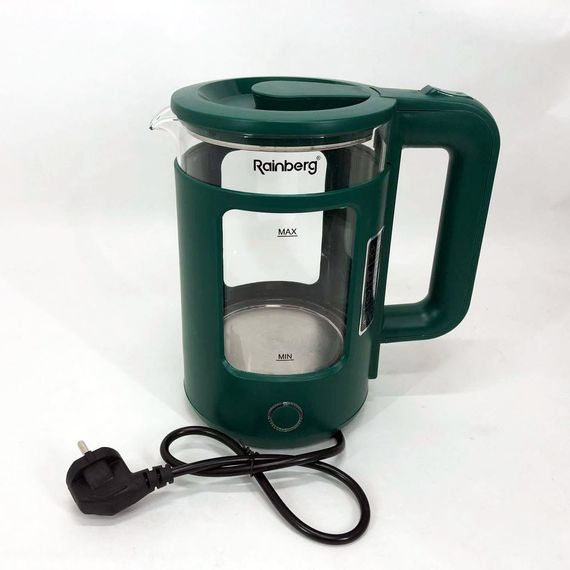 Електрочайник Rainberg RB-2220 скляний дисковий прозорий. Чайник із підсвічуванням 2200W. EO-789 Колір: зелений | Зображення 3