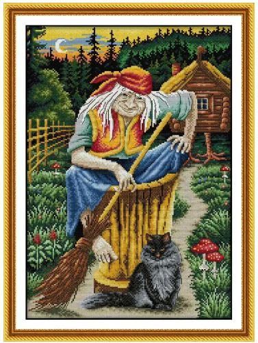 Набір для вишивання за нанесеною на канву схемою "Grandma Jaga". AIDA 14CT printed 35*48 см