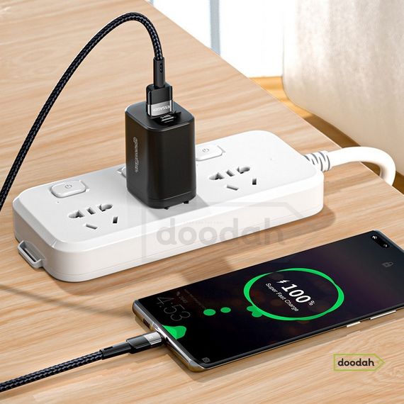 Кабель USB - Type-C Essager 6A 66W, Black - Fast Charge, 200 см (для заряджання та передачі даних) | Зображення 4