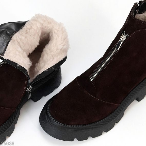 Теплые повседневные замшевые ботинки на молнии цвет Шоколад | Зображення 6