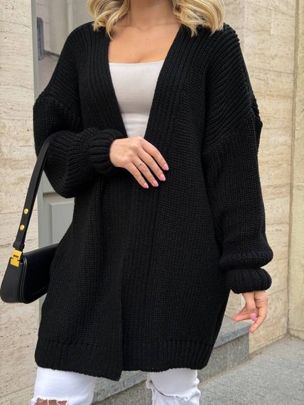 Женский вязаный теплый кардиган оверсайз цвет черный размер onesize 44-54   ML5009 | Зображення 4