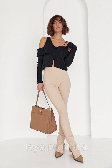 Женские лосины из эластичного трикотажа с разрезами цвет бежевый размер L FL_000660 | Зображення 2