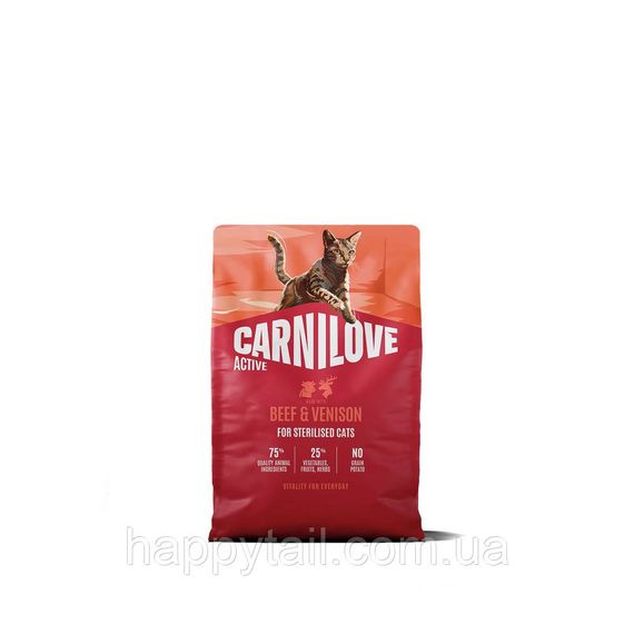 Беззерновий сухий корм Carnilove Active Beef & Venison Sterilised для стерилізованих котів яловичина та оленина 2 кг (арт. 173719)