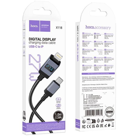 Дата кабель Hoco X118 Generous with display Type-C to Lightning 27W (1m) Black | Зображення 5