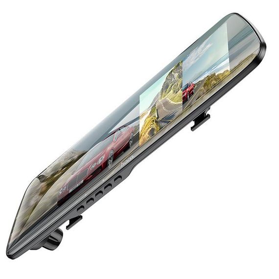 Автомобильный регистратор зеркало Hoco DV4 Dual-Channel Driving Recorder 1080p+720p 4.5" Iron gray | Зображення 1