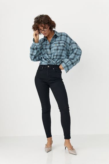 Картата сорочка із коміром на кнопках - блакитний цвет, ONE SIZE (є розміри) | Зображення 2