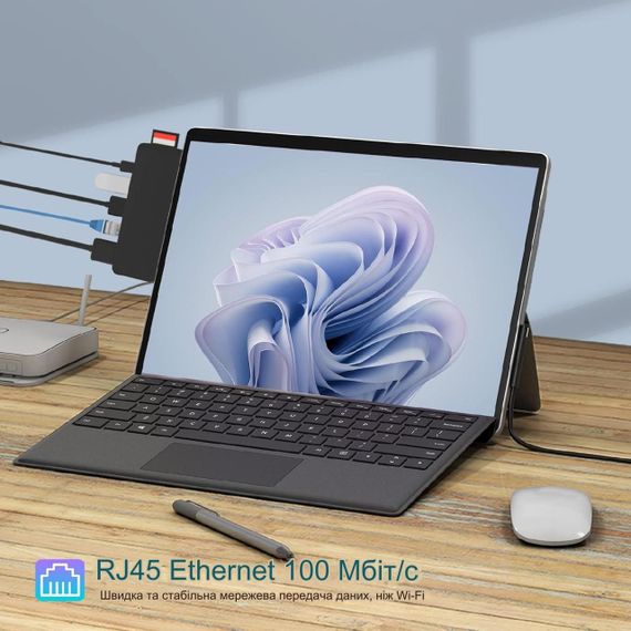 Док-станция Surface Pro 9/X 8 in 2 с адаптером HDMI 4K, USB 3.1 Thunderbolt 4 (видео+40 Гбит/с+зарядка 100 Вт), 100M Ethernet LAN, USB 3.0, устройство для чтения карт SD TF, аудиоконвертер | Зображення 2