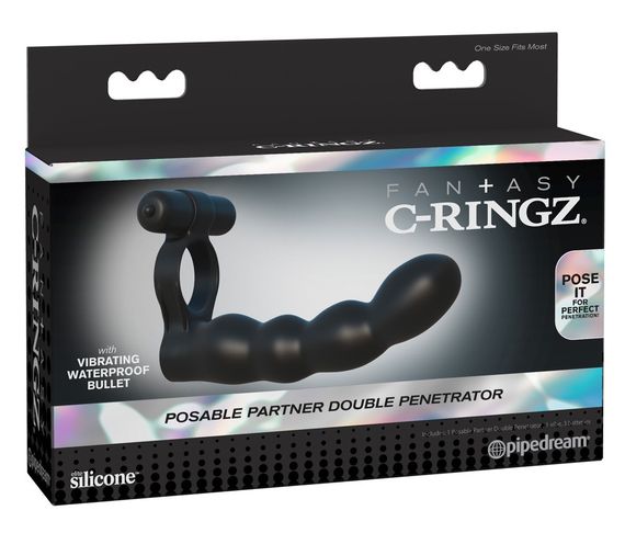 Насадка на член для подвійного проникнення з віброкільцем Posable Partner Double Penetrator Sex Aura