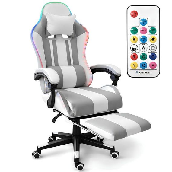 Геймерське крісло з підсвіткою та підставкою для ніг Bonro B-964 біле
