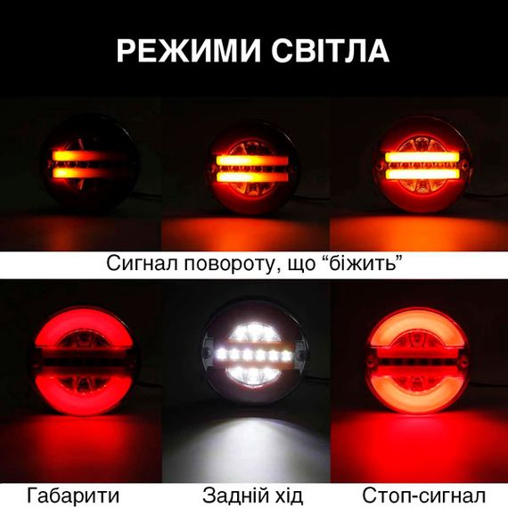 Ліхтар LED задній "Гамбургер" круглий 12В-24В 140х40 мм 5.5" | Зображення 3